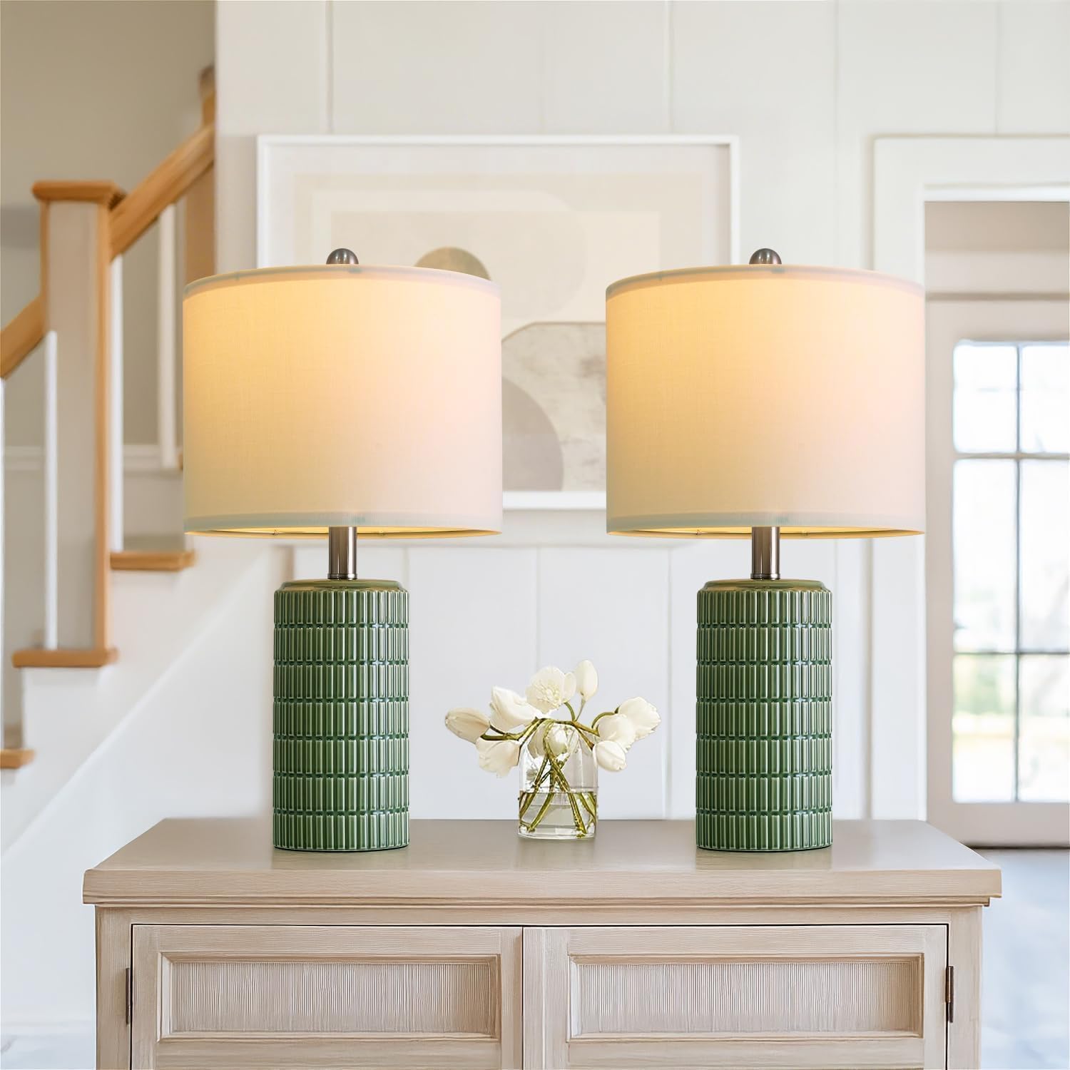 PoKat 20.75" Small Modern Ceramic Table Lamps Set of 2 for Bedroom, White Bedside Lamps for Night Stands, Farmhouse Desk Decor Gift Nightstand Table Lamps for Living Room End Table Beige Yenka Supply