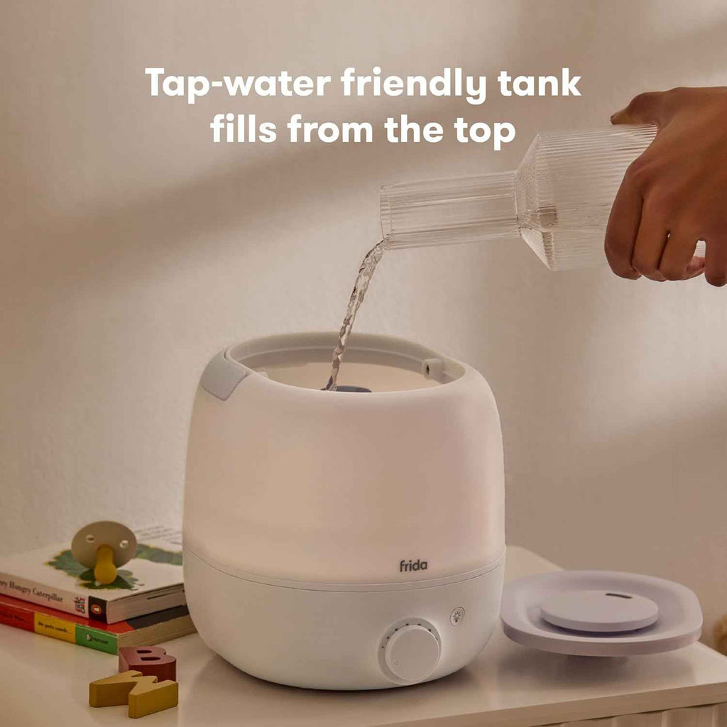 Frida Baby 3-in-1 Cool Mist Humidifier for Clogged Nose Relief, Top Fill Design for Babies, 60 Hour Runtime, Nightlight, Auto Shut-Off, Quiet Operation, Essential Oil Diffuser