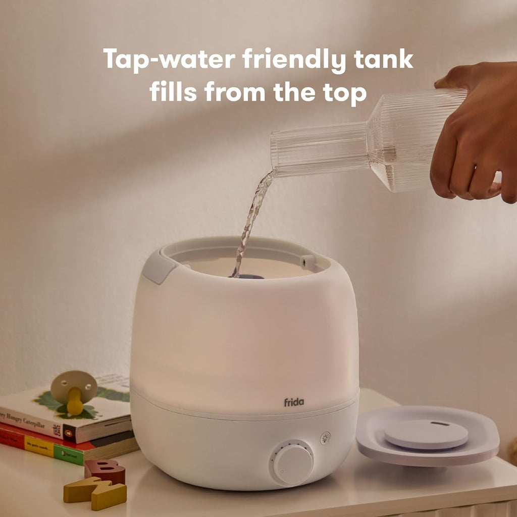 Frida Baby 3-in-1 Cool Mist Humidifier for Large Rooms, Top Fill Humidifier for Bedroom, Allergy Relief, 60 Hour Runtime + Nightlight, Auto Shut-Off, Quiet, Carry Handle, Essential Oil Diffuser Yenka Supply