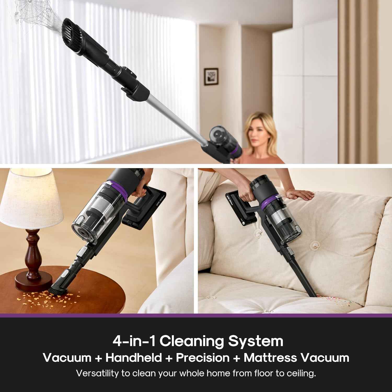 Eureka Wireless Vacuum - Lightweight 5.5 lbs Wireless Vacuum with 50 Min Runtime, Ideal for Pet Hair & Allergies on Hardwood & Carpet
