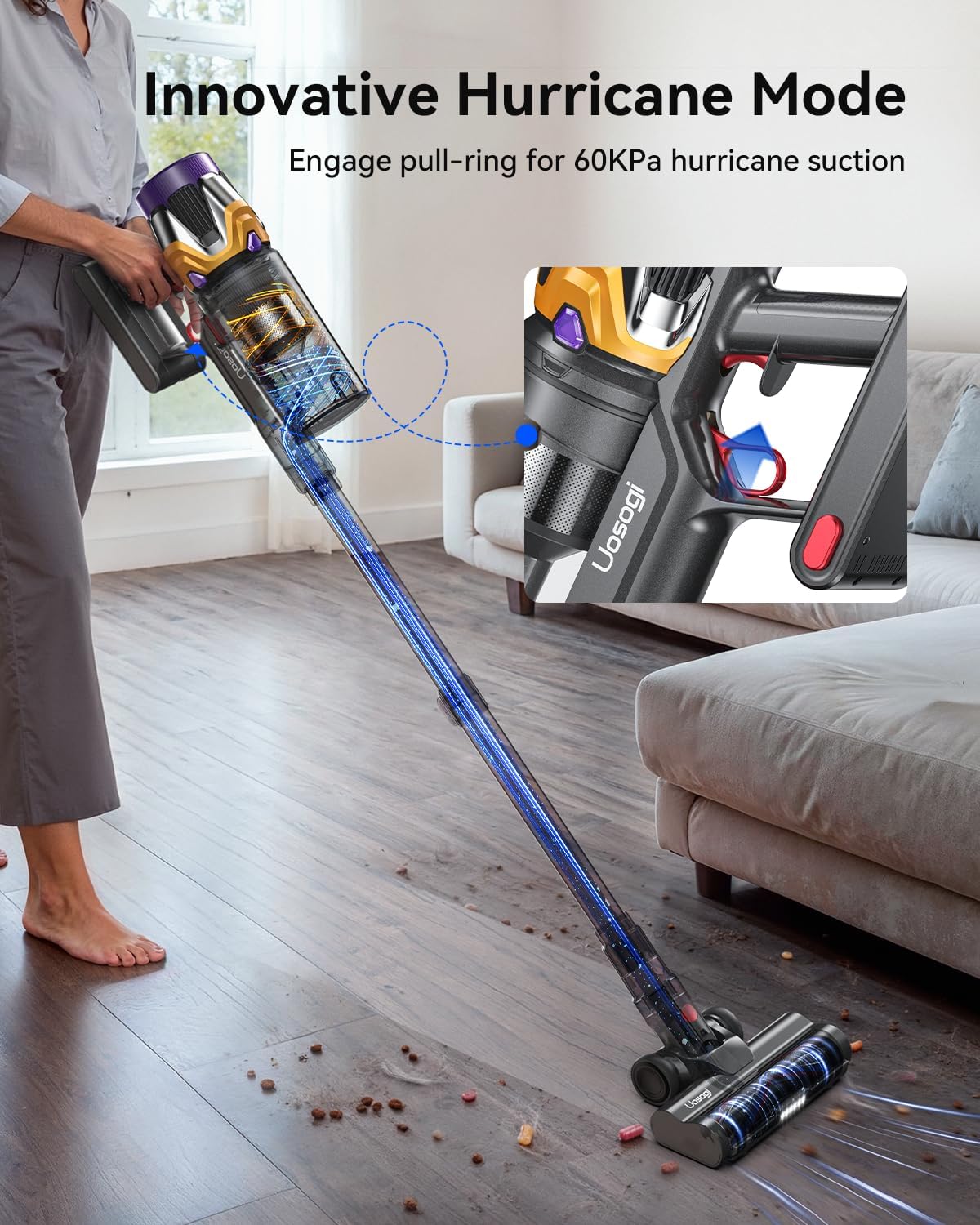 Cordless Vacuum Cleaner, Upgraded 55KPA 650W 70Mins Stick Vacuum with Hurricane Mode, Self-Standing, Touch Screen, 1.8L Dust Cup, Anti-tangle Wireless Vacumm, Vacuum Cleaners for Home/Pet Hair/Carpets - Yenka Supply