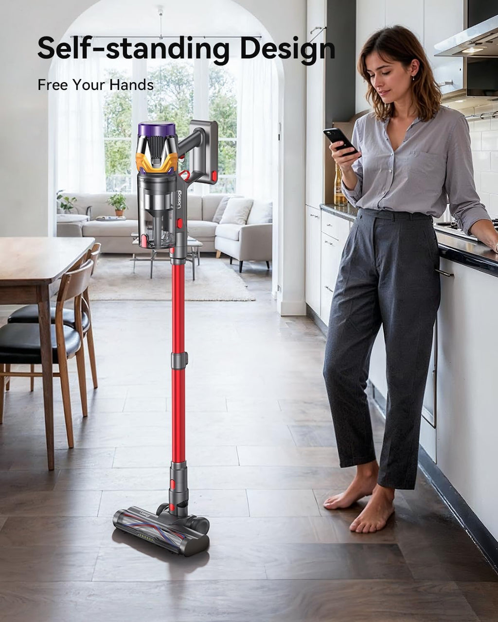 Cordless Vacuum Cleaner, Upgraded 55KPA 650W 70Mins Stick Vacuum with Hurricane Mode, Self-Standing, Touch Screen, 1.8L Dust Cup, Anti-tangle Wireless Vacumm, Vacuum Cleaners for Home/Pet Hair/Carpets Yenka Supply
