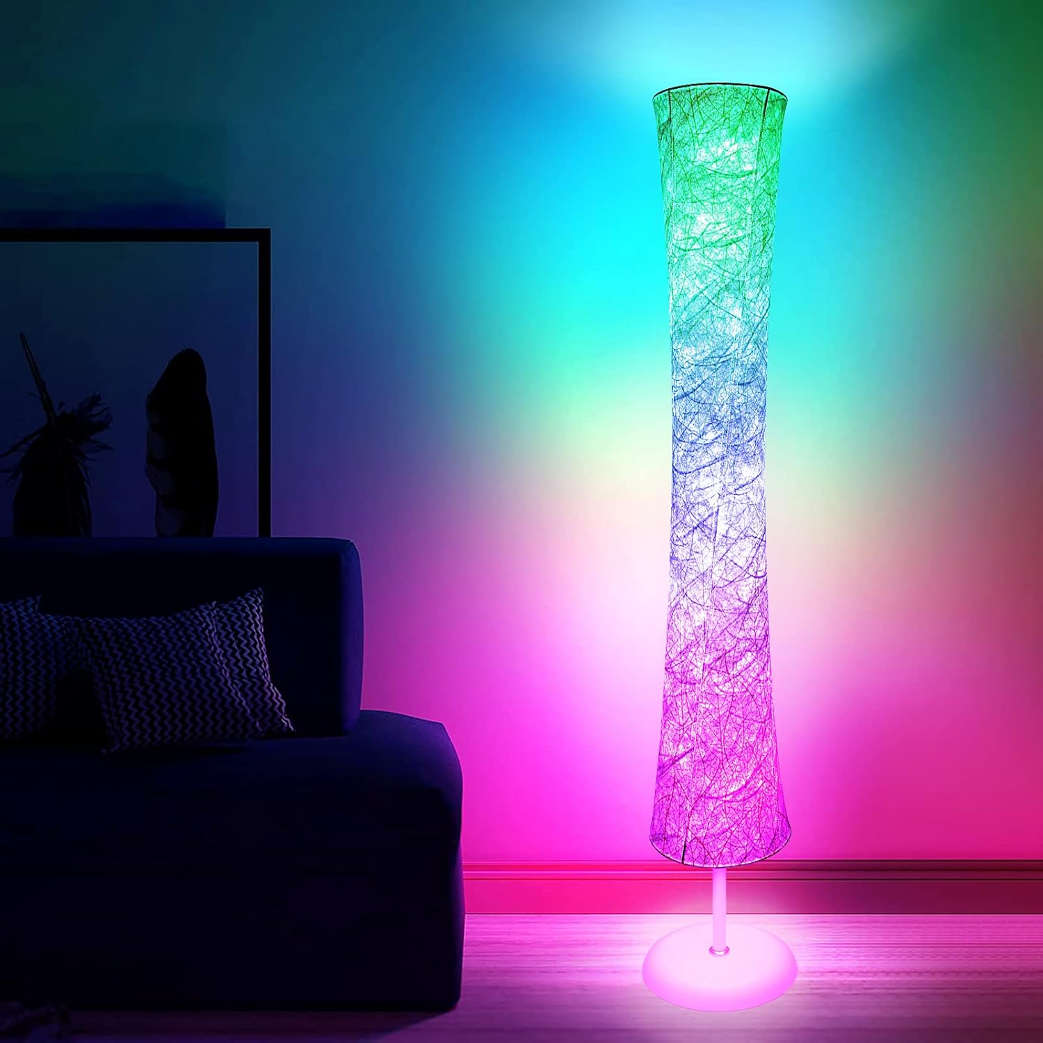WORLD WIN Floor Lamp, 61'' Smart RGB LED Corner Lamp with Music Sync and 16 Million DIY Colors, 3 Color Temperature, APP & Remote Control, Color Changing Standing Floor Lamp for Bedroom Living Room Yenka Supply
