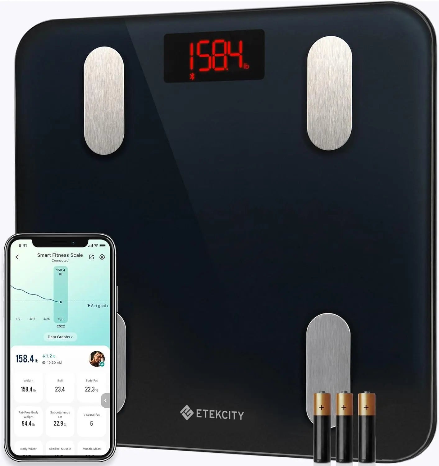 Etekcity Smart Scale for Body Weight, FSA&HSA Eligible, Bathroom Digital Weighing Scale with BMI, Body Fat, Muscle Mass, Accurate Bluetooth Home User Health Equipment Sync Apps, LED, Tempered glass - Yenka Supply