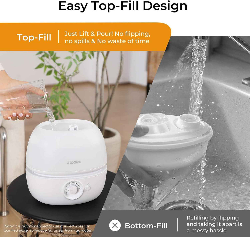 BOXING 3L Cool Mist Humidifiers, Ultra Quiet 20dB for Bedroom, Baby & Office, Top Fill Air Humidifier for Home Office & Indoor Plants