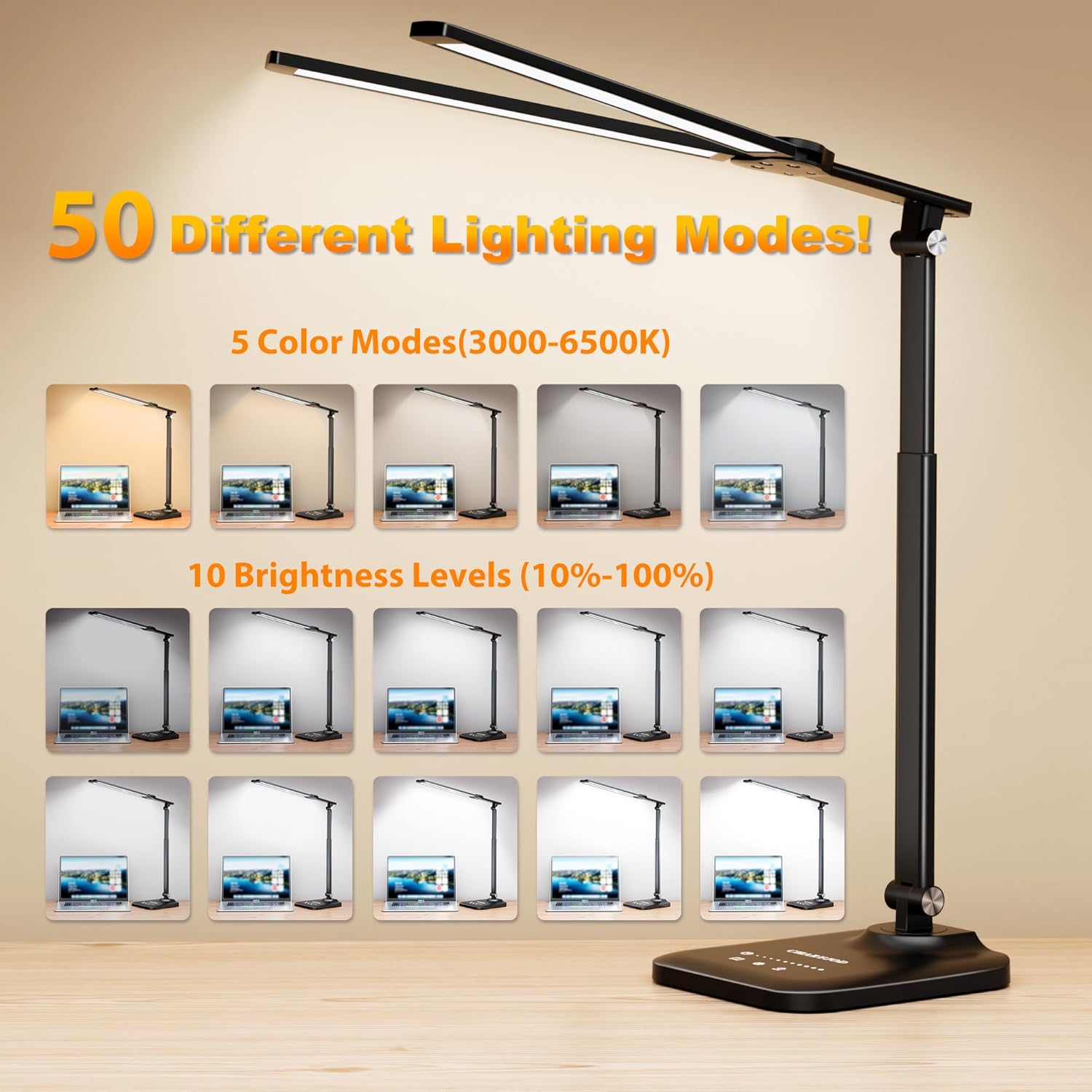 CHARYJOD LED Desk Lamp for Office Home, Height Adjustable Architect Desk Light with USB Adapter, Stepless Dimming Desk Lamp Light for Reading, Study, Workbench Yenka Supply
