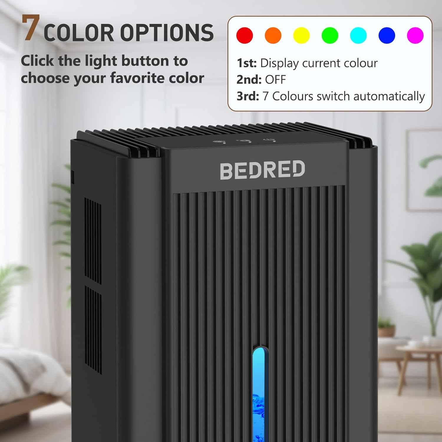 Dehumidifier, 95OZ Dehumidifier for Home 1000 Sq.Ft - Quiet with Auto Shut Off & Relaxing 7 Color Ambient Light,Ideal for Livingroom, Bedroom, Basement(Black)