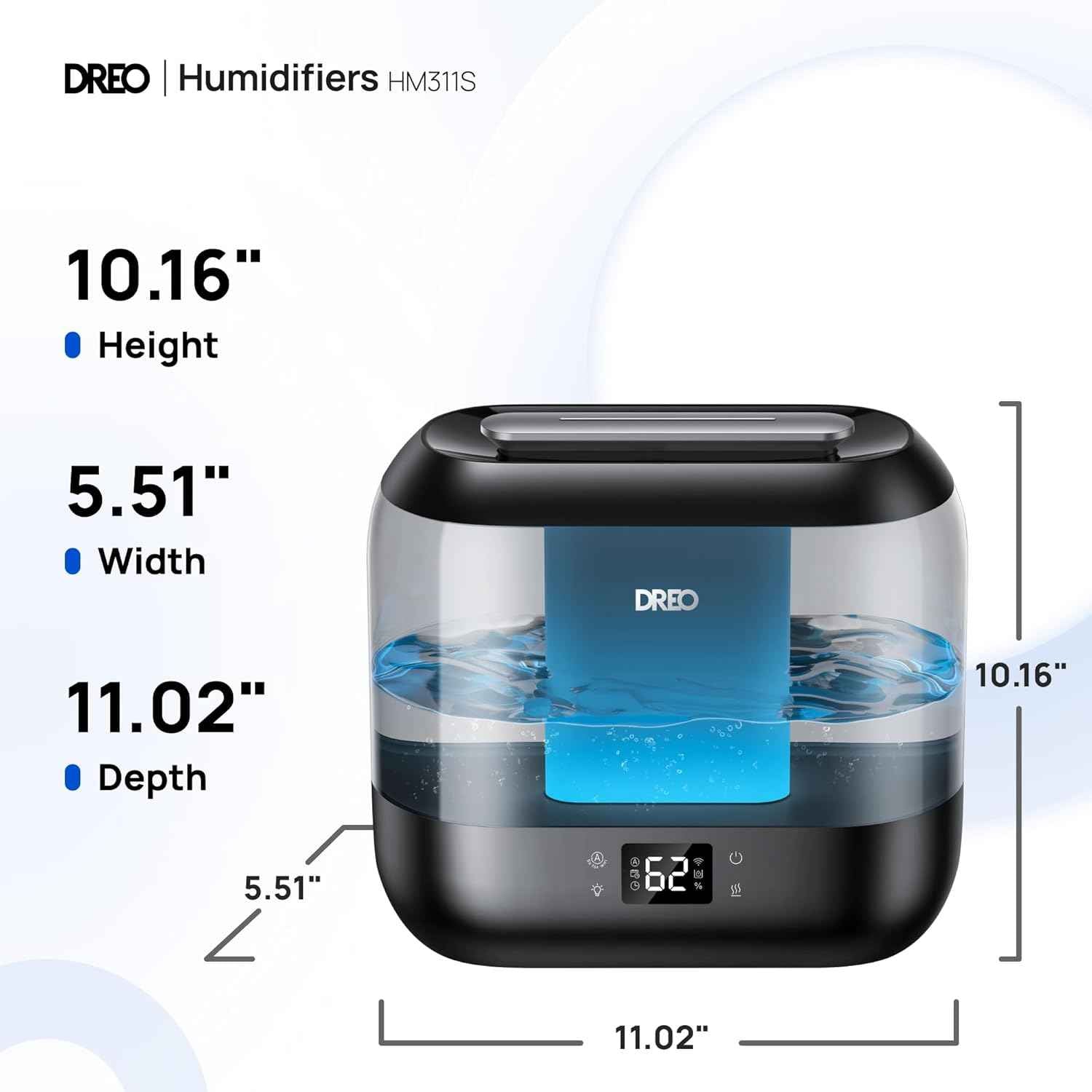 Dreo Smart Humidifiers for Bedroom - Top Fill 4L Large Room Humidifier with 28 dB, 36H Runtime, Touch/APP/Voice Control, Nightlight, Cool Mist for Baby, Plants, Indoor - Black