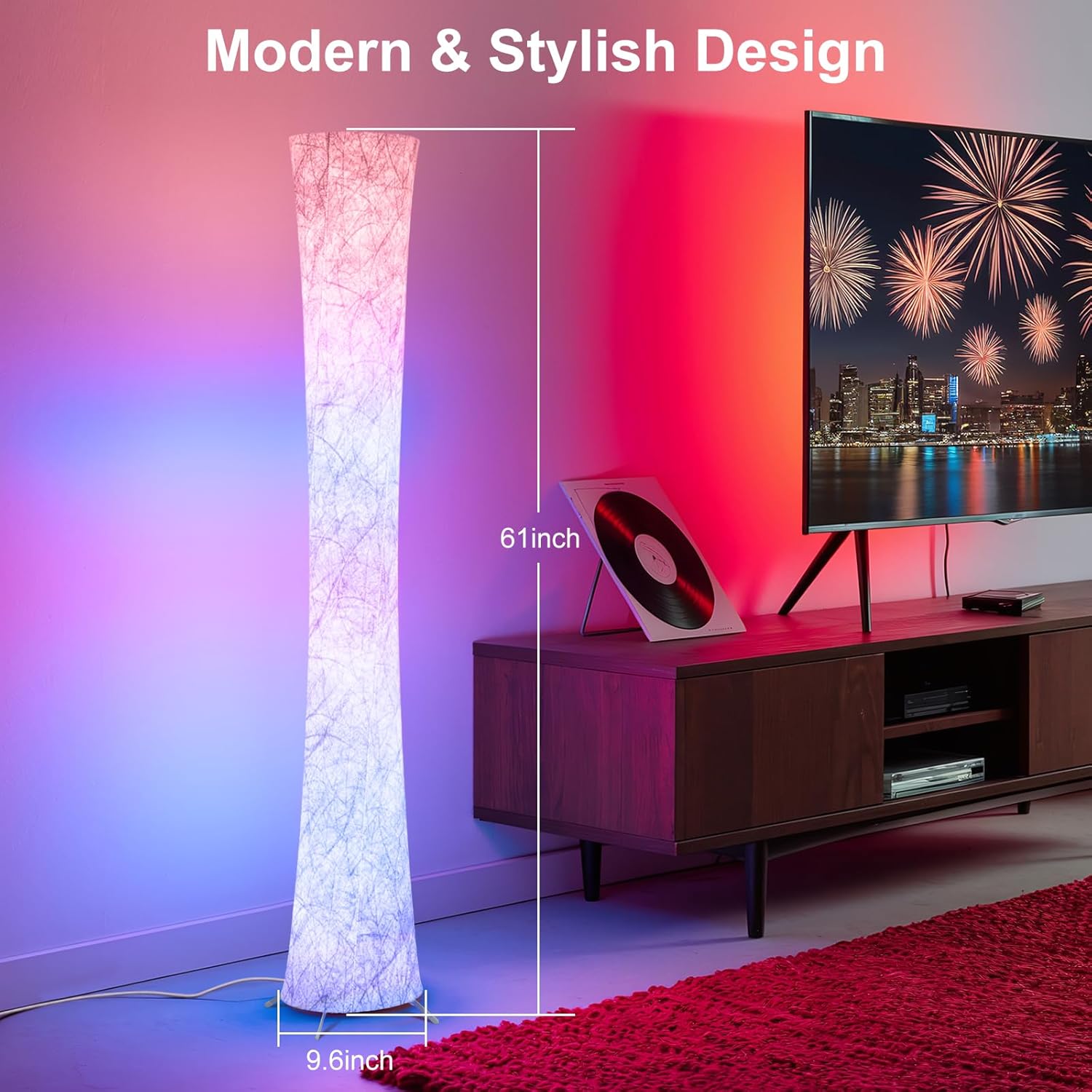 WORLD WIN Floor Lamp, 61'' Smart RGB LED Corner Lamp with Music Sync and 16 Million DIY Colors, 3 Color Temperature, APP & Remote Control, Color Changing Standing Floor Lamp for Bedroom Living Room Yenka Supply
