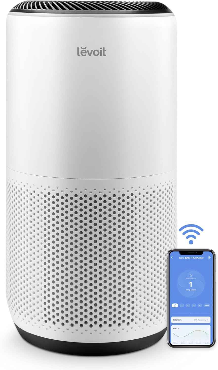 LEVOIT Air Purifier for Large Room up to 1733 Ft² with HEPA Sleep Mode, Smart WiFi, Auto Mode, and 3-in-1 Filter for Pet Allergy, Smoke, Dust - Core 400S-P, White