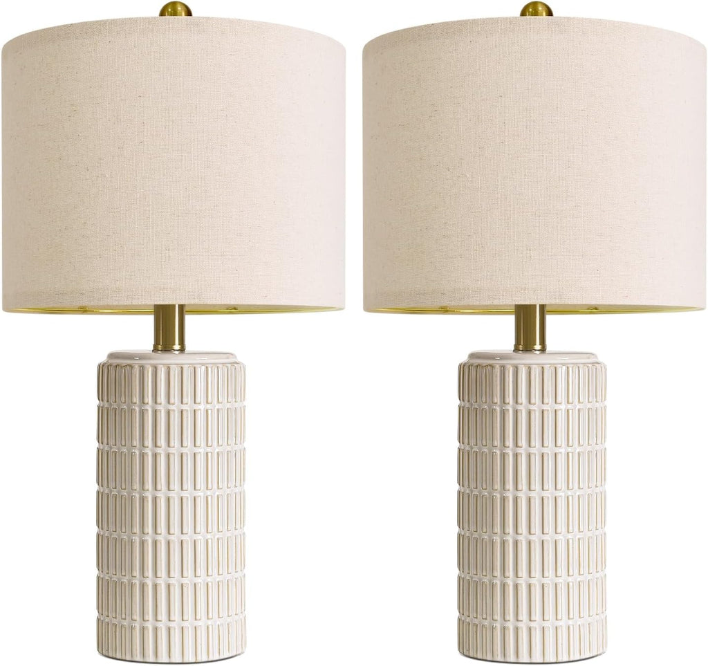 PoKat 20.75" Small Modern Ceramic Table Lamps Set of 2 for Bedroom, White Bedside Lamps for Night Stands, Farmhouse Desk Decor Gift Nightstand Table Lamps for Living Room End Table Beige Yenka Supply