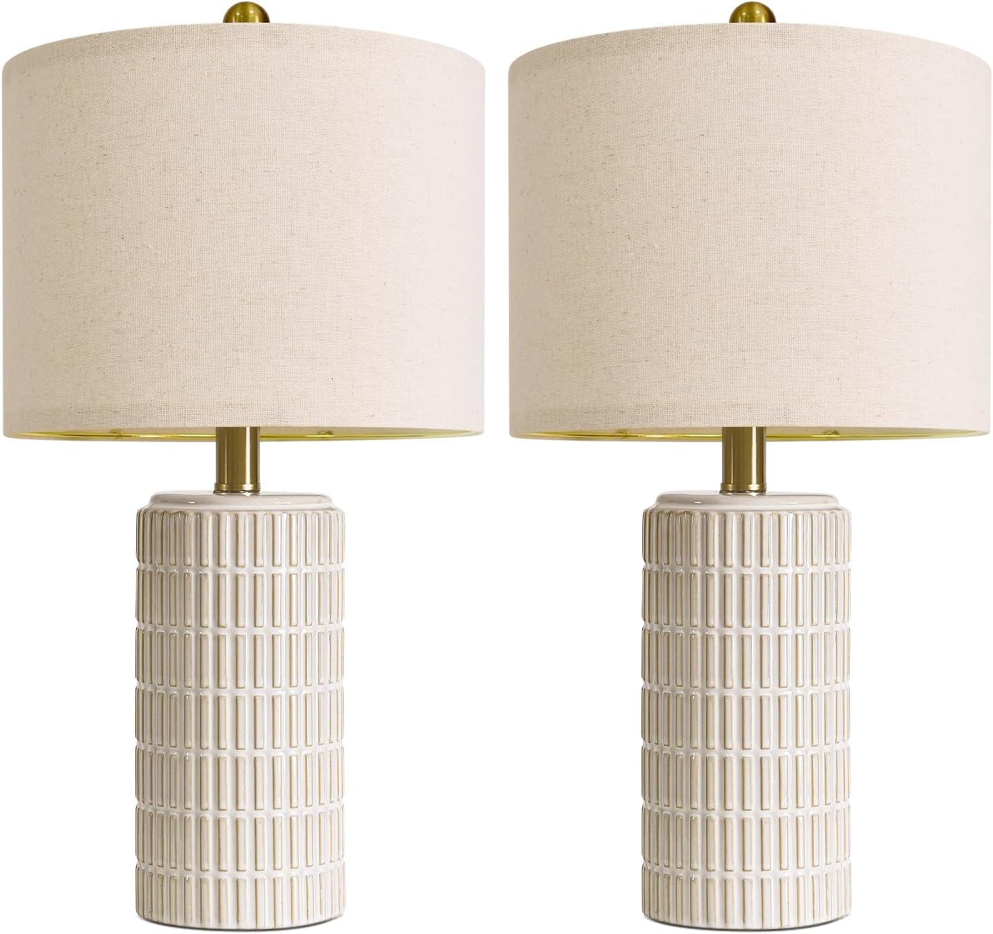 PoKat 20.75" Small Modern Ceramic Table Lamps Set of 2 for Bedroom, White Bedside Lamps for Night Stands, Farmhouse Desk Decor Gift Nightstand Table Lamps for Living Room End Table Beige Yenka Supply