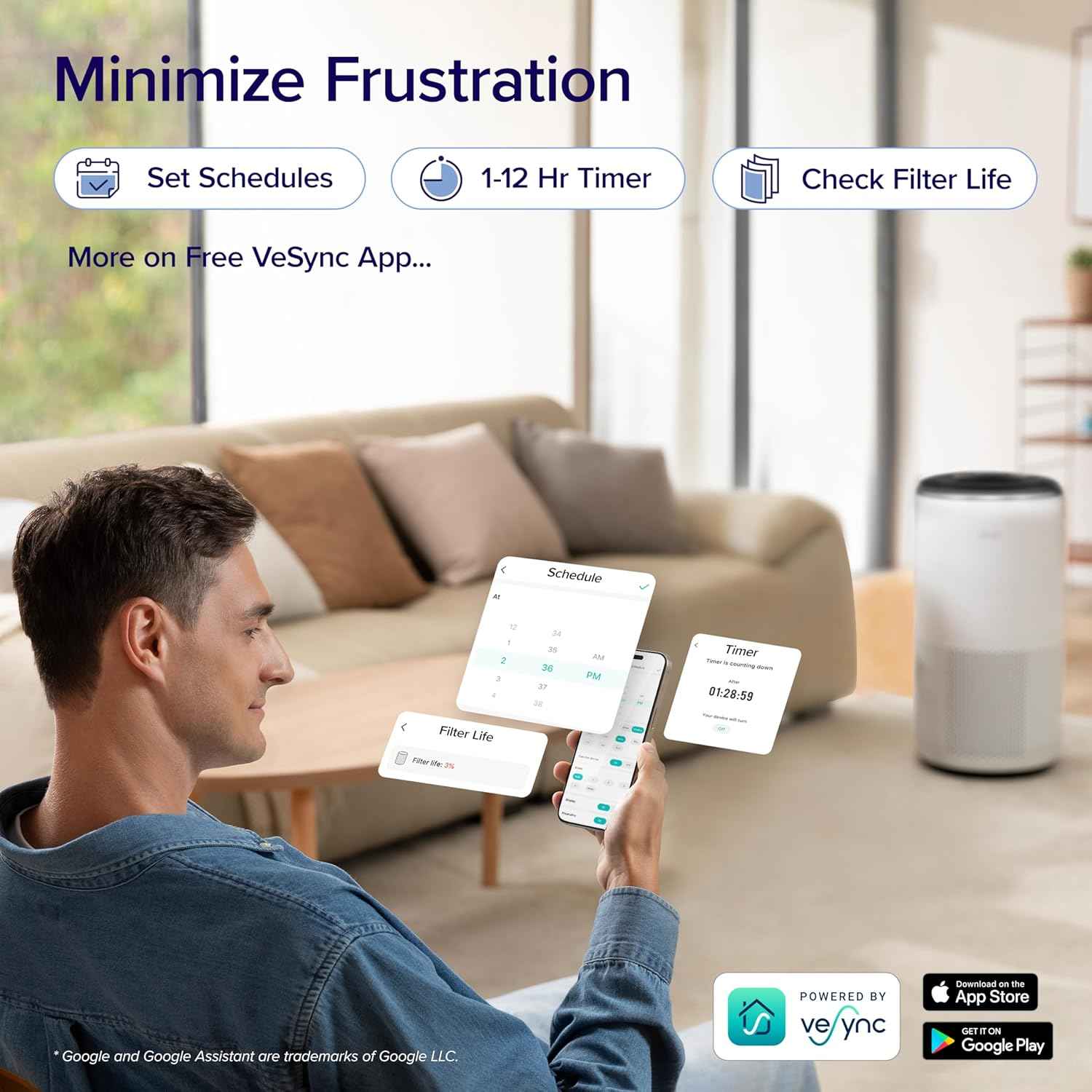 LEVOIT Air Purifier for Large Room up to 1733 Ft² with HEPA Sleep Mode, Smart WiFi, Auto Mode, and 3-in-1 Filter for Pet Allergy, Smoke, Dust - Core 400S-P, White