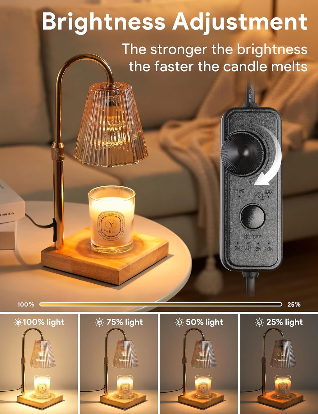 Candle Warmer Lamp with Timer, Dimmable Candle Warmer for Home Decor, Birthday Gifts for Women Mom, Adjustable Height Wax Melt Warmer with 2 Bulbs Yenka Supply