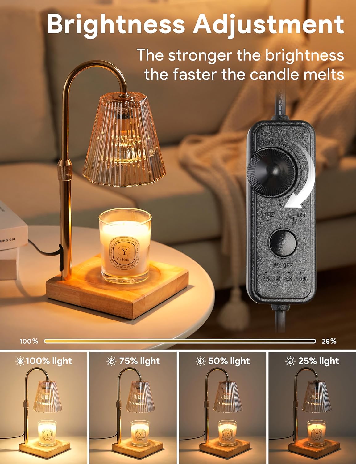 Candle Warmer Lamp with Timer, Dimmable Candle Warmer for Home Decor, Birthday Gifts for Women Mom, Adjustable Height Wax Melt Warmer with 2 Bulbs Yenka Supply