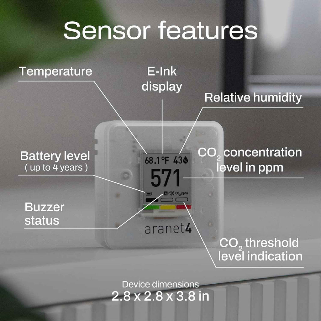SAF Aranet4 Home Indoor Air Quality Monitor: Wireless CO2, Temperature, and Humidity Tracker for Office or School, Portable with E-Ink Screen and App Management