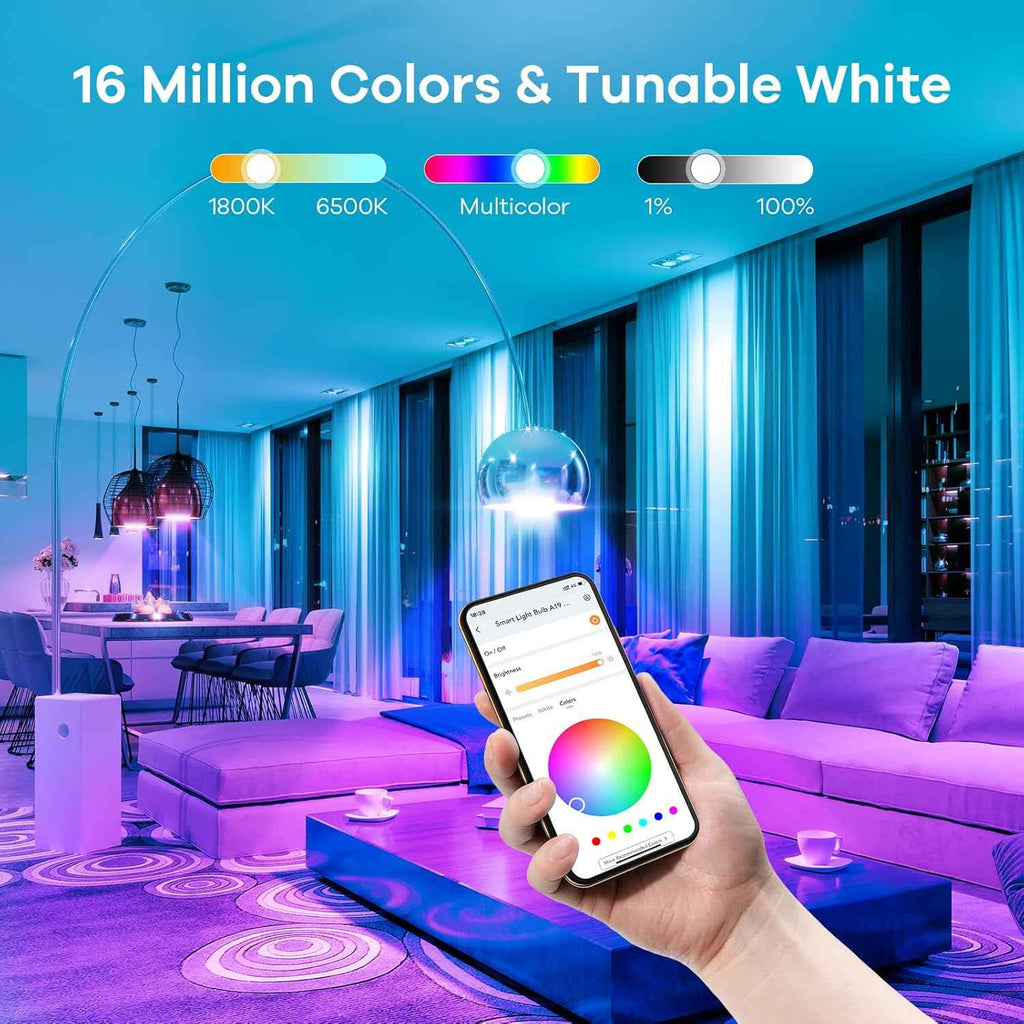 Linkind Smart Light Bulbs - Color Changing LED Bulbs with Alexa & Google Home, 104 Preset Scenes, Music Sync, A19 E26 WiFi Bluetooth 60W, 800LM - 4 Pack