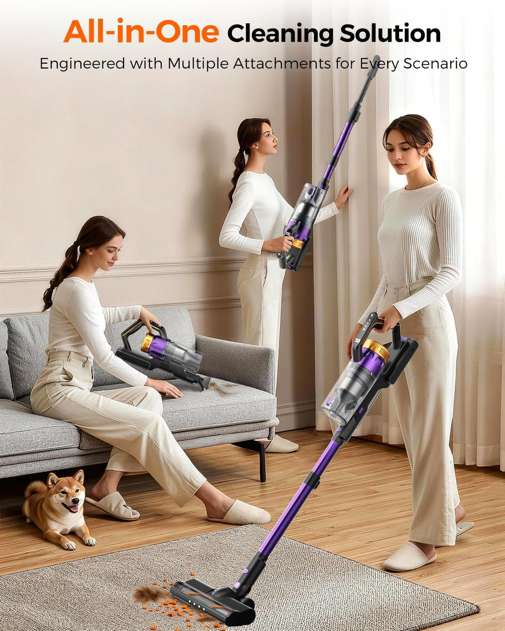 Cordless Vacuum Cleaner for Home, 580W/48KPa Powerful Suction, 65 Min Runtime, Lightweight Stick Vacuum with Touch Screen & Wall Mount, Handheld Vacuum for Pet Hair, Carpet & Hard Floors Yenka Supply