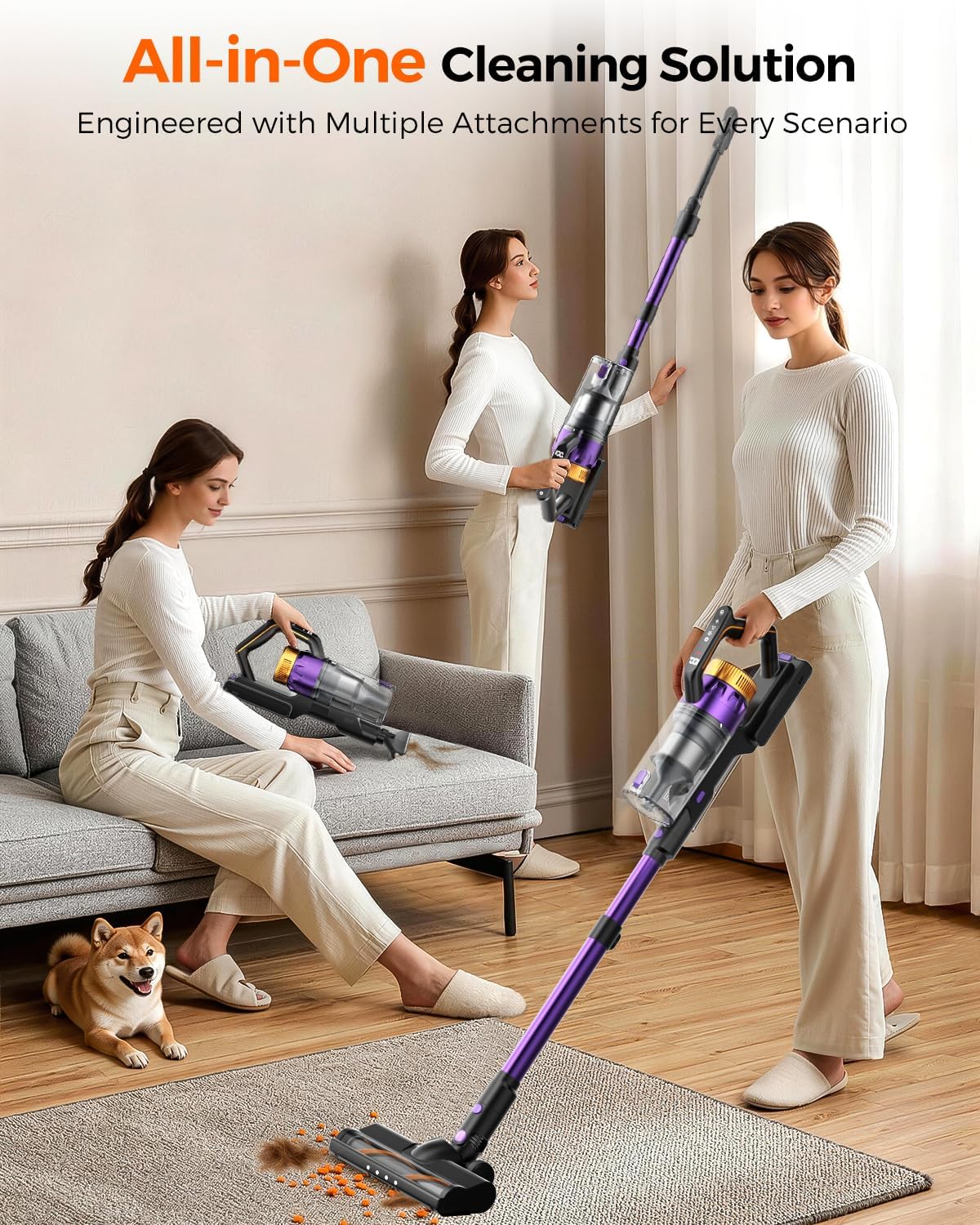 Cordless Vacuum Cleaner for Home, 580W/48KPa Powerful Suction, 65 Min Runtime, Lightweight Stick Vacuum with Touch Screen & Wall Mount, Handheld Vacuum for Pet Hair, Carpet & Hard Floors Yenka Supply