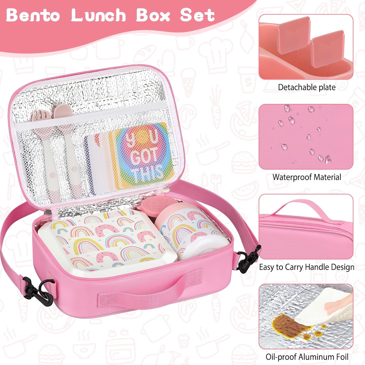 Bento Style Lunch Box for Kids with 12oz Soup Thermo - Leak-Proof Food Container, 5 Compartment Hot Food Jar & Insulated Lunch Bag for School - Yenka Supply