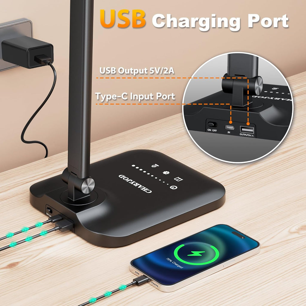 CHARYJOD LED Desk Lamp for Office Home, Height Adjustable Architect Desk Light with USB Adapter, Stepless Dimming Desk Lamp Light for Reading, Study, Workbench Yenka Supply