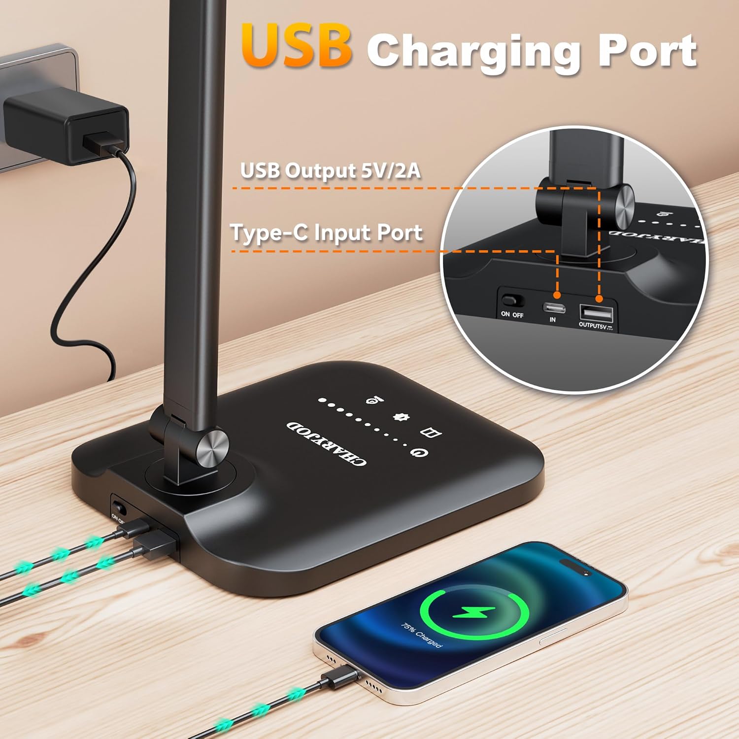 CHARYJOD LED Desk Lamp for Office Home, Height Adjustable Architect Desk Light with USB Adapter, Stepless Dimming Desk Lamp Light for Reading, Study, Workbench Yenka Supply
