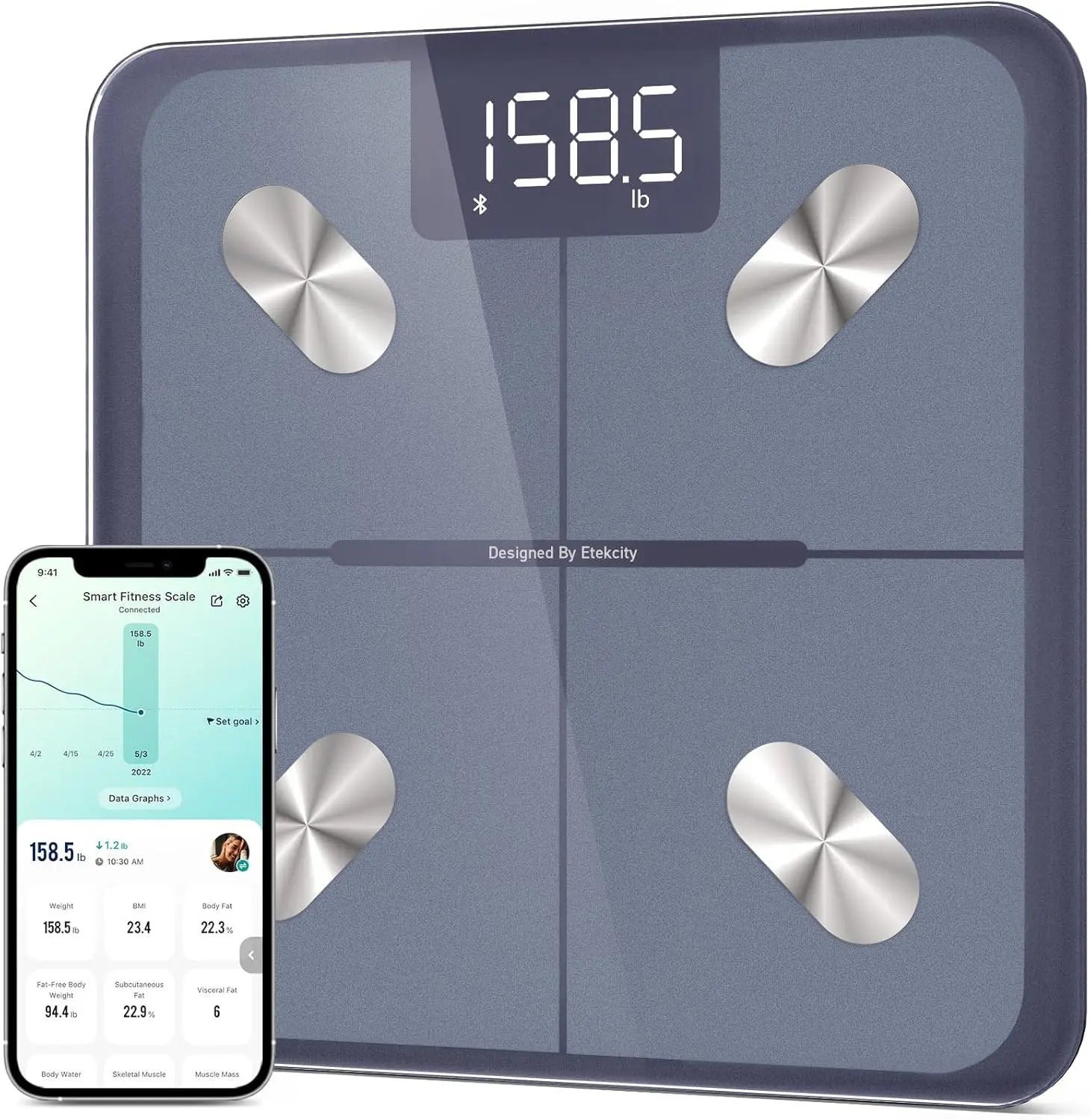 Etekcity Smart Scale for Body Weight, FSA&HSA Eligible, Bathroom Digital Weighing Scale with BMI, Body Fat, Muscle Mass, Accurate Bluetooth Home User Health Equipment Sync Apps, LED, Tempered glass - Yenka Supply