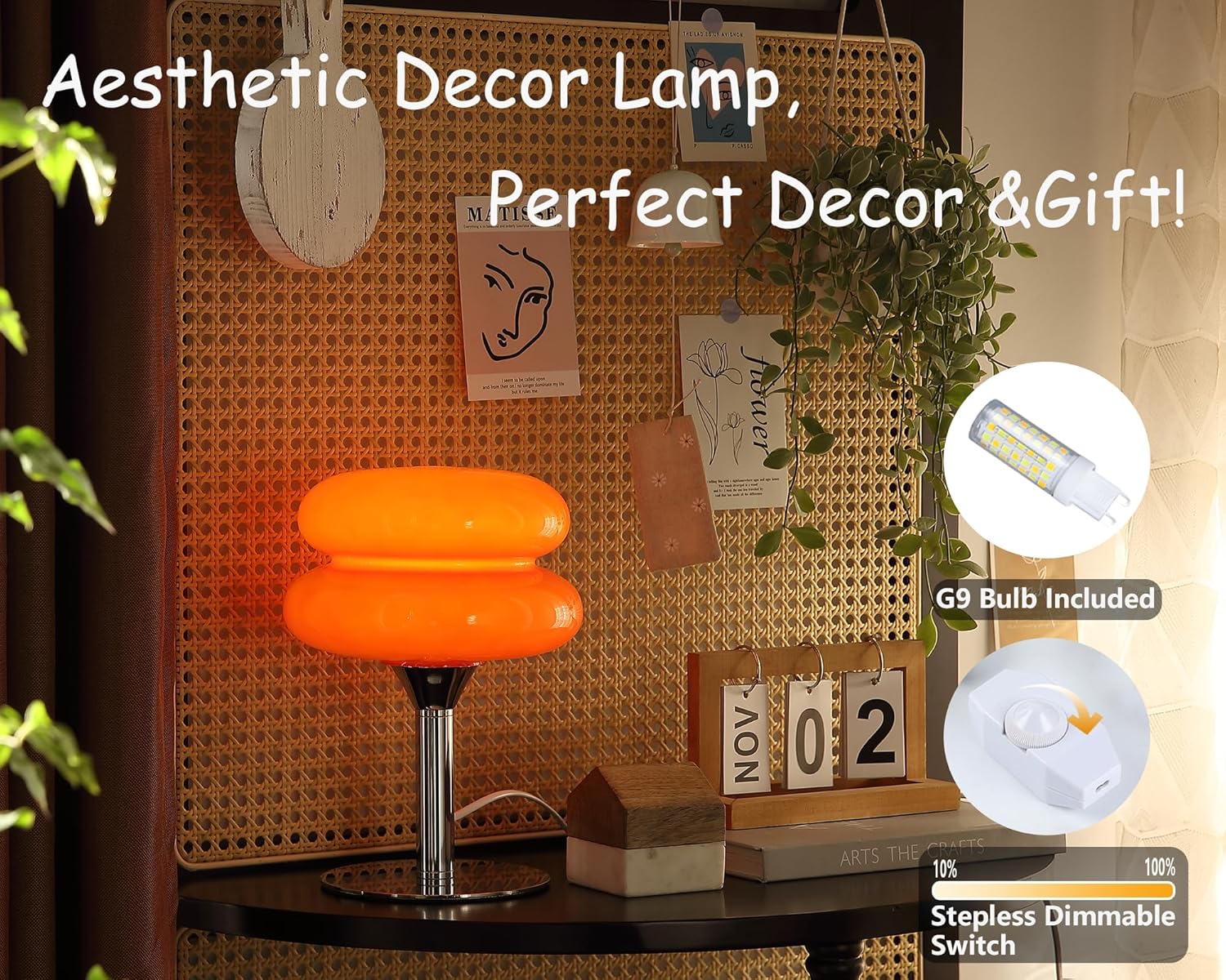 Glivpny Mushroom Lamp Table Lamp for Night Stands,Mid Century Modern Desk Lamps for Bedroom, Vintage Dimmable Bedside Small Lamps, Cute Cool Home Room Aesthetic Decor for Living Room (Orange) Yenka Supply