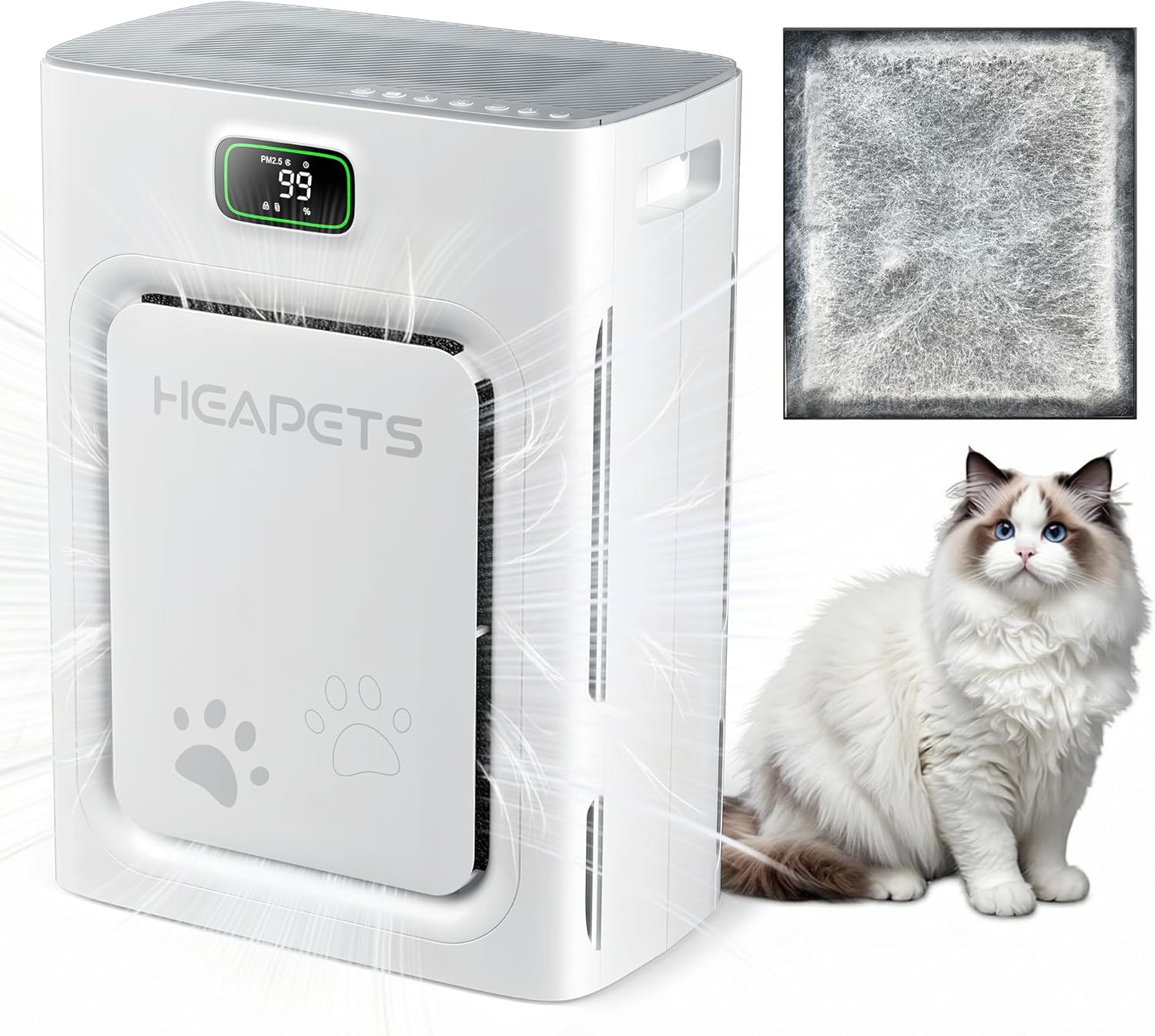 Pet Air Purifier for Home Large Room 2500 sq ft, H13 HEPA Washable Double-Sided Filter,Air Cleaner for Pet Hair Dander Odor Allergies Pollutant Smoke Dust,PM2.5 Air Quality Monitor,Auto Mode,P358 Grey Yenka Supply