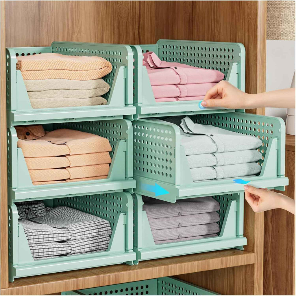 SNSLXH 5 Pack Stackable Closet Organizer - Multifunctional & Foldable Storage Baskets for Bathroom, Kitchen, Laundry Room, and Wardrobe - Space-Saving Clothes Storage Drawer Organizers in White
