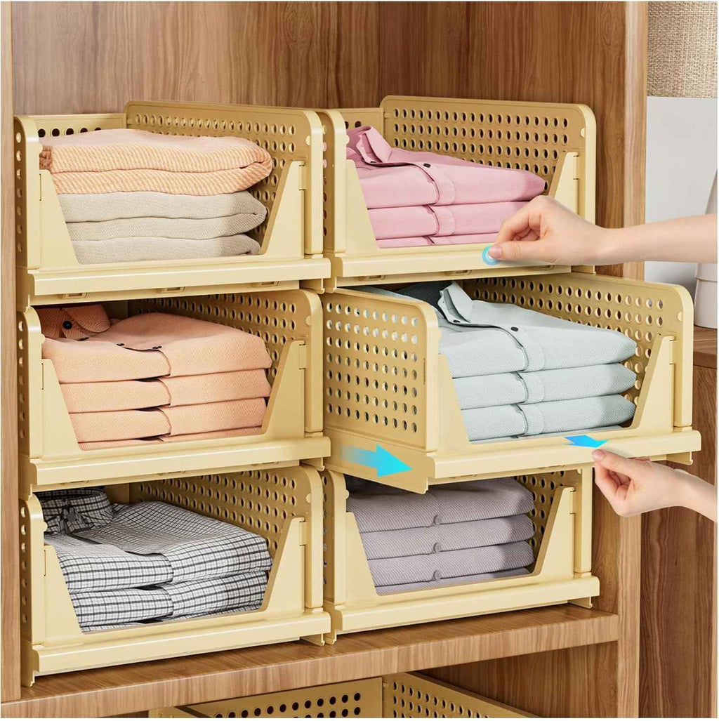 SNSLXH 5 Pack Stackable Closet Organizer - Multifunctional & Foldable Storage Baskets for Bathroom, Kitchen, Laundry Room, and Wardrobe - Space-Saving Clothes Storage Drawer Organizers in White