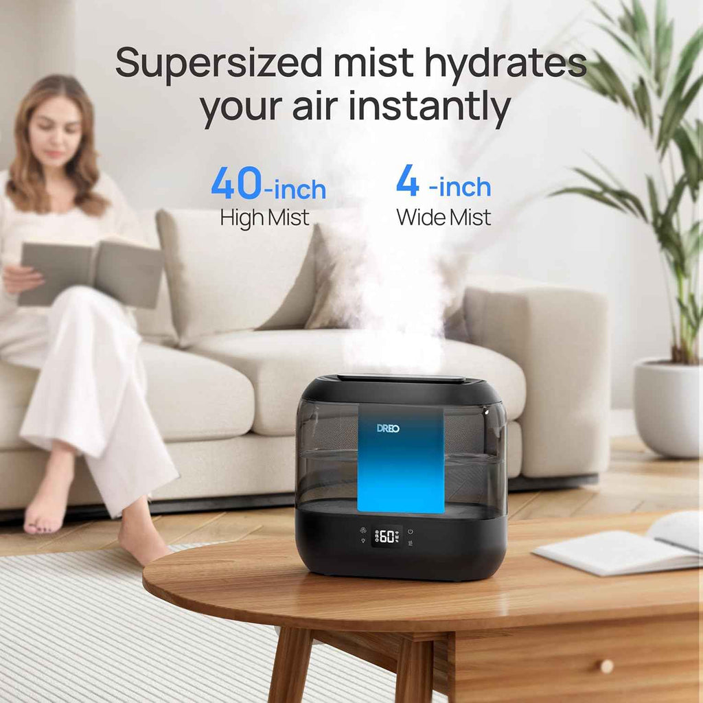 Dreo Smart Humidifiers for Bedroom - Top Fill 4L Large Room Humidifier with 28 dB, 36H Runtime, Touch/APP/Voice Control, Nightlight, Cool Mist for Baby, Plants, Indoor - Black