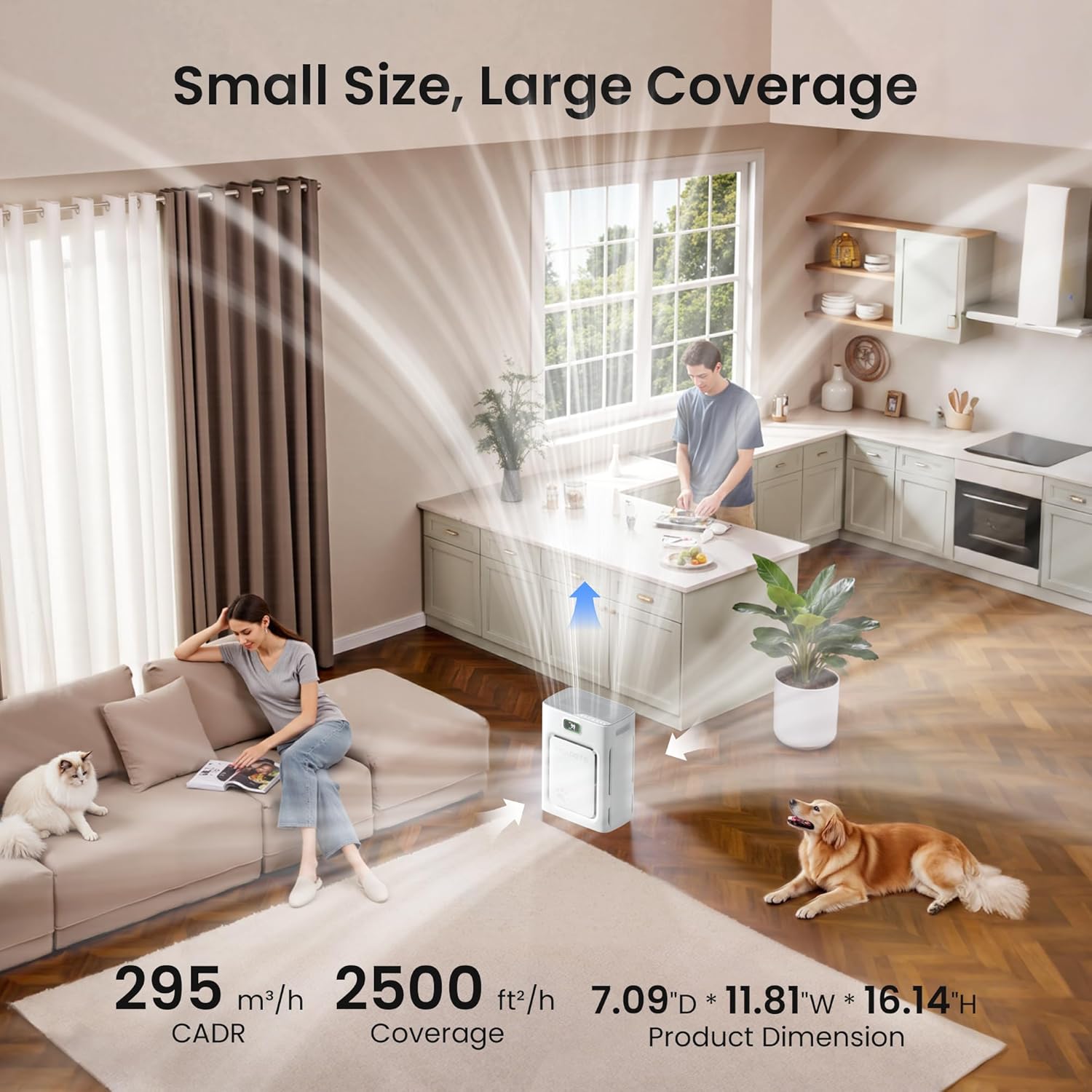 Pet Air Purifier for Home Large Room 2500 sq ft, H13 HEPA Washable Double-Sided Filter,Air Cleaner for Pet Hair Dander Odor Allergies Pollutant Smoke Dust,PM2.5 Air Quality Monitor,Auto Mode,P358 Grey Yenka Supply