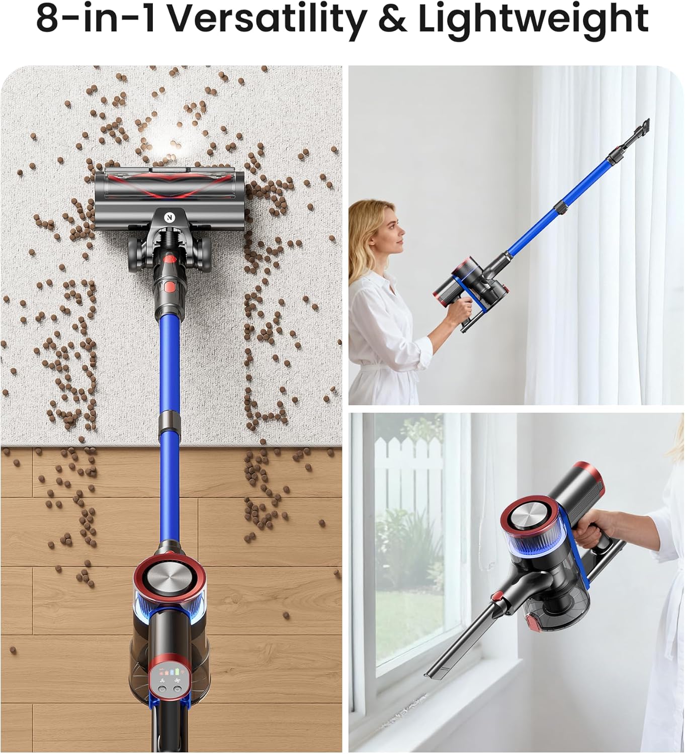 NADALY Cordless Vacuum Cleaner, 550W 45Kpa 65Mins Vacuum Cleaners for Home, Stick Vacuum with LED Display, Anti-Tangle, Self-Standing, 8-in-1 Lightweight Vacuum for Hardwood Floor/Carpet/Pet Hair Yenka Supply