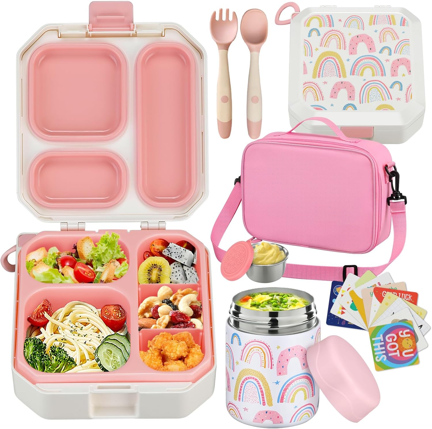 Bento Style Lunch Box for Kids with 12oz Soup Thermo - Leak-Proof Food Container, 5 Compartment Hot Food Jar & Insulated Lunch Bag for School - Yenka Supply
