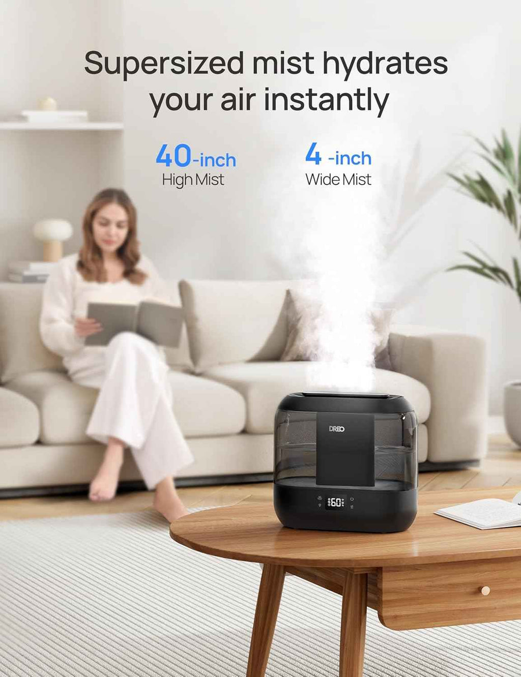 Dreo Smart Humidifiers for Bedroom - Top Fill 4L Large Room Humidifier with 28 dB, 36H Runtime, Touch/APP/Voice Control, Nightlight, Cool Mist for Baby, Plants, Indoor - Black