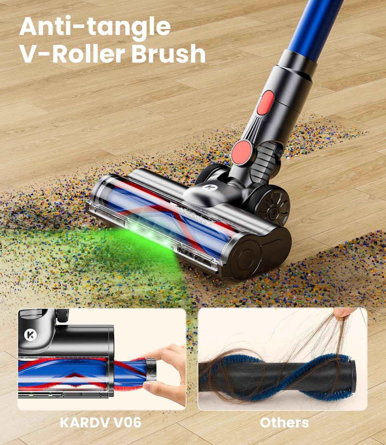 Cordless Vacuum Cleaner 500W/40Kpa - 60Mins Stick Vacuum with LED Display, Anti-Tangle & Wall Mount Charging, 8 in 1 Lightweight for Home and Pet Hair on Hard Floors & Carpet