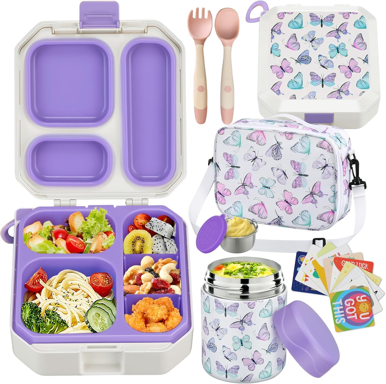 Bento Style Lunch Box for Kids with 12oz Soup Thermo - Leak-Proof Food Container, 5 Compartment Hot Food Jar & Insulated Lunch Bag for School - Yenka Supply