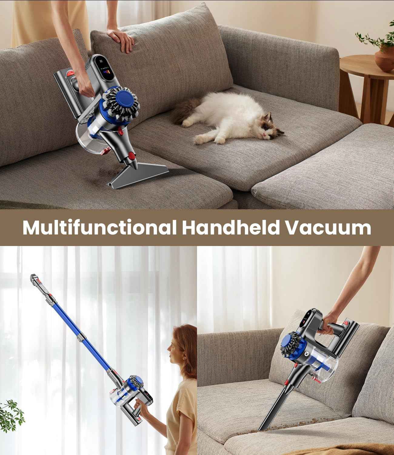 Cordless Vacuum Cleaner 500W/40Kpa - 60Mins Stick Vacuum with LED Display, Anti-Tangle & Wall Mount Charging, 8 in 1 Lightweight for Home and Pet Hair on Hard Floors & Carpet