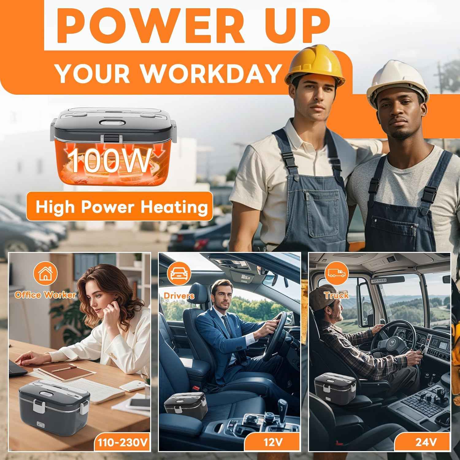 DUPASU Electric Lunch Box Warmer - 100W Portable Heated Lunch Box for Adults, 1.8L Fast Heating Food Heater for Car, Truck, Work, Travel, Lonchera Eléctrica 12/24V/110-230V - Yenka Supply