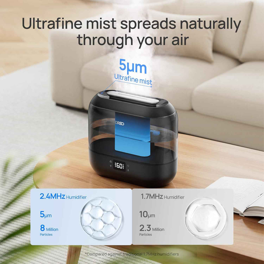 Dreo Smart Humidifiers for Bedroom - Top Fill 4L Large Room Humidifier with 28 dB, 36H Runtime, Touch/APP/Voice Control, Nightlight, Cool Mist for Baby, Plants, Indoor - Black