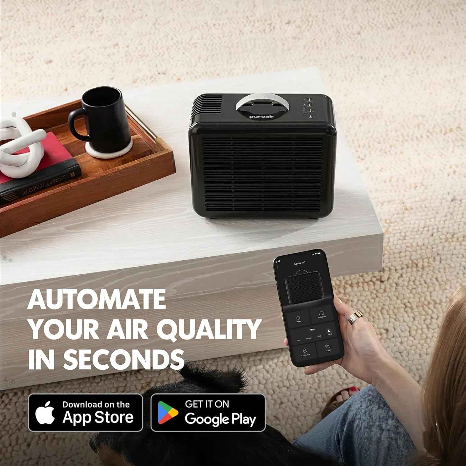 PuroAir Smart HEPA Air Cleaner Purifier 100i for Home, Pets & Offices - Portable Small Air Purifier for Rooms up to 550 Ft²