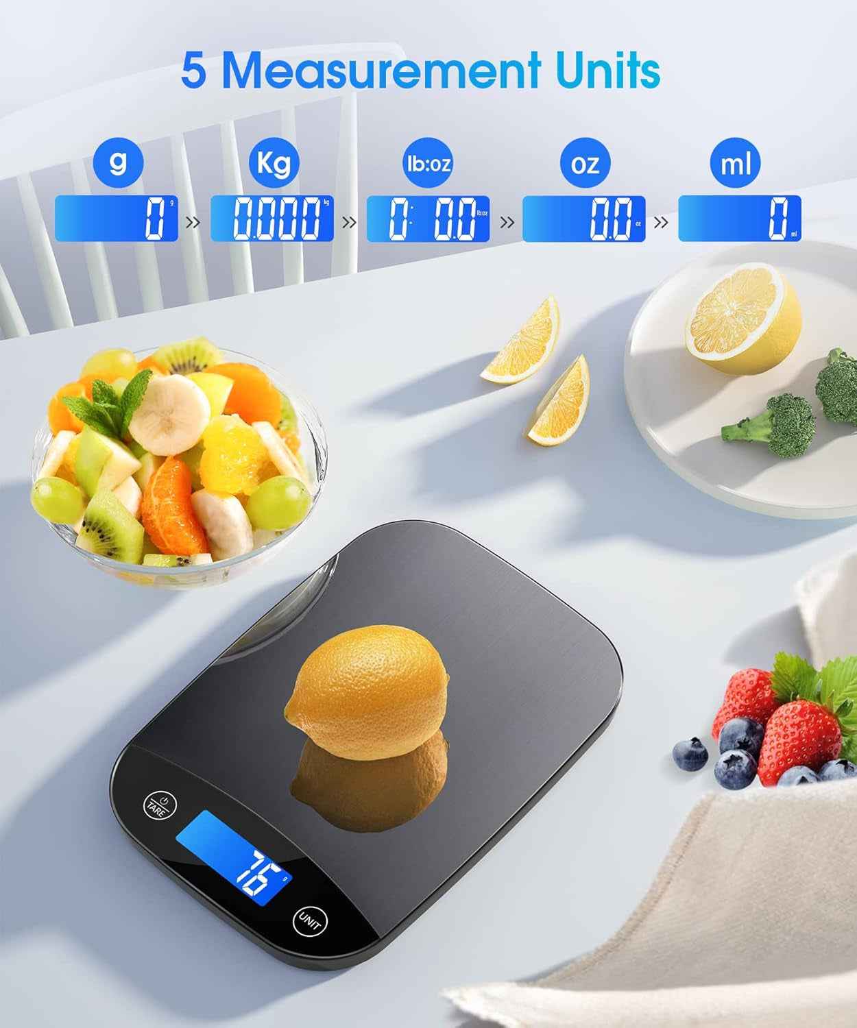 Food Scale 22Lbs Digital Kitchen Scale for Cooking Baking Weight Loss, Weighs in Grams and Ounce with 0.1Oz/1G Resolution, Sleek Design and Large LCD Screen - Yenka Supply