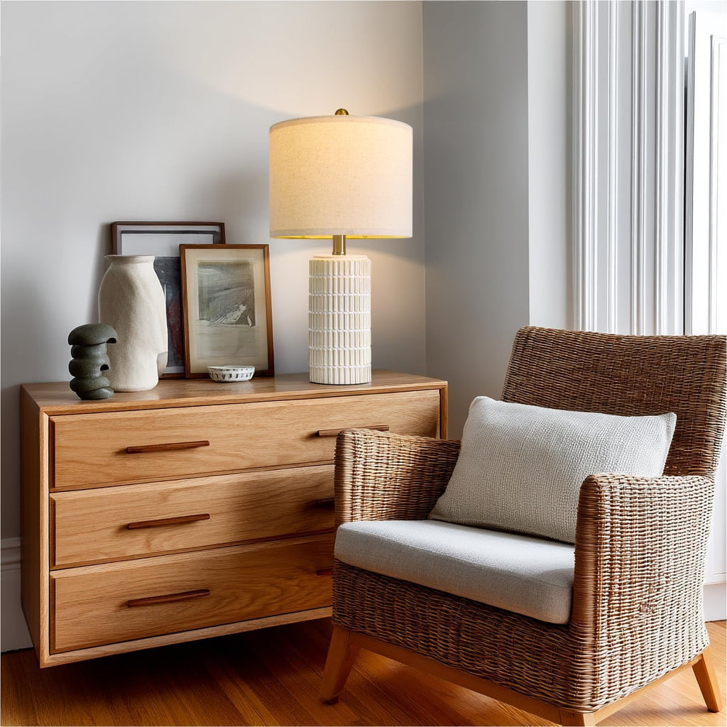 PoKat 20.75" Small Modern Ceramic Table Lamps Set of 2 for Bedroom, White Bedside Lamps for Night Stands, Farmhouse Desk Decor Gift Nightstand Table Lamps for Living Room End Table Beige Yenka Supply