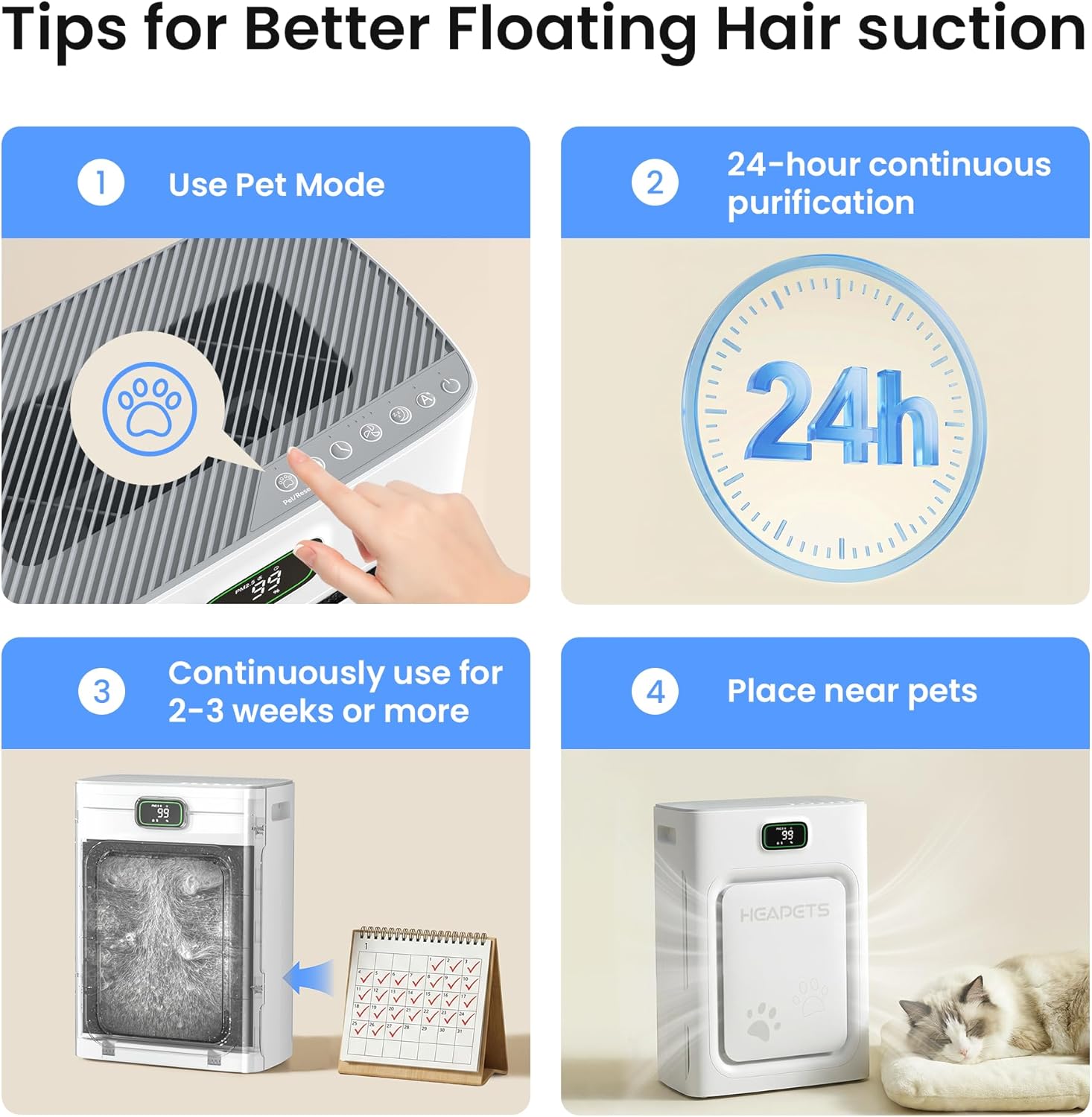 Pet Air Purifier for Home Large Room 2500 sq ft, H13 HEPA Washable Double-Sided Filter,Air Cleaner for Pet Hair Dander Odor Allergies Pollutant Smoke Dust,PM2.5 Air Quality Monitor,Auto Mode,P358 Grey Yenka Supply