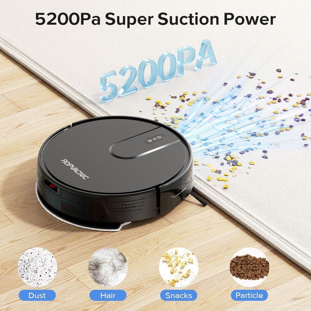 Robot Vacuum Cleaner with 5200Pa Suction and Mop Combo - Self-Charging with Advanced Obstacle Avoidance and Personalized Cleaning Adjustments - Yenka Supply