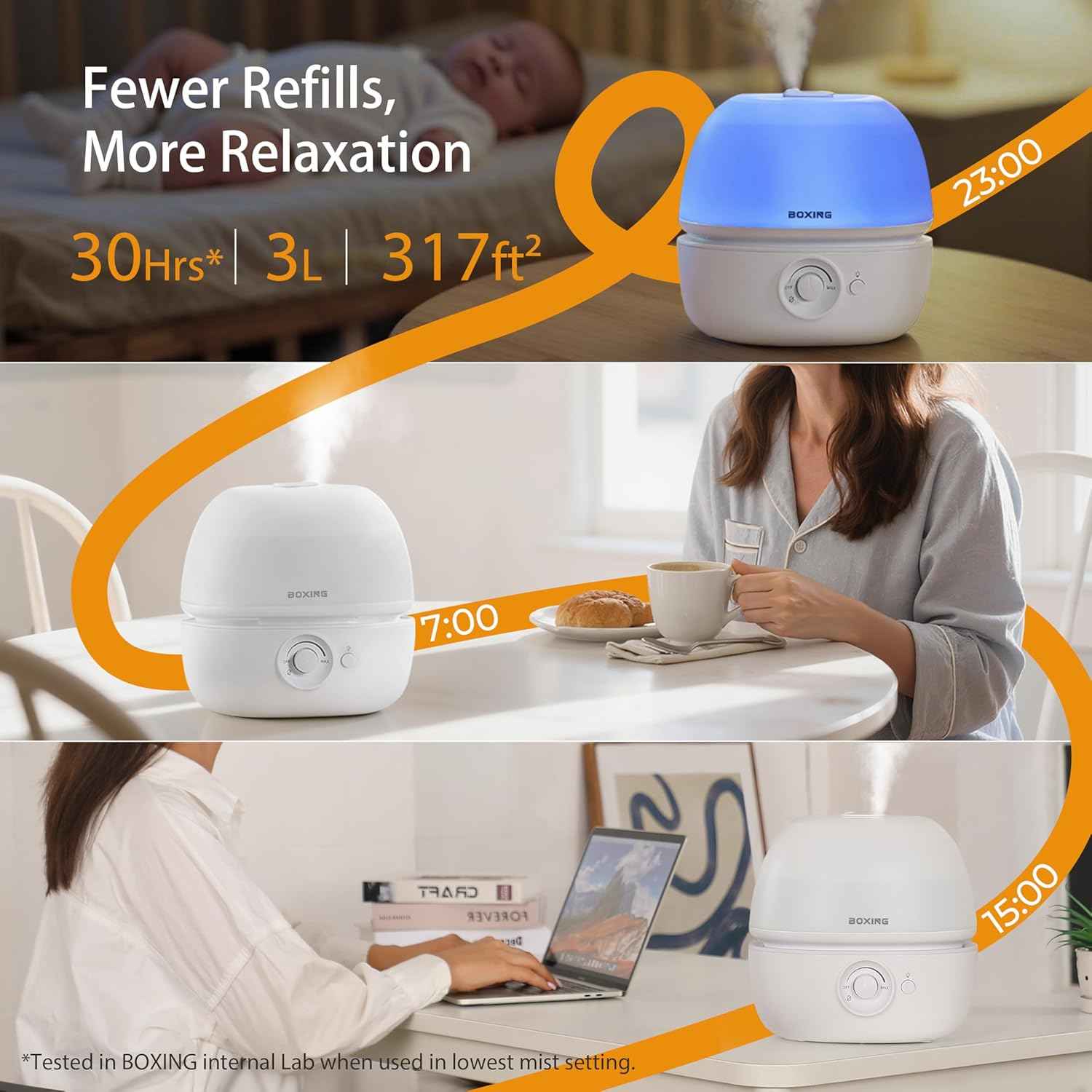 BOXING 3L Cool Mist Humidifiers, Ultra Quiet 20dB for Bedroom, Baby & Office, Top Fill Air Humidifier for Home Office & Indoor Plants