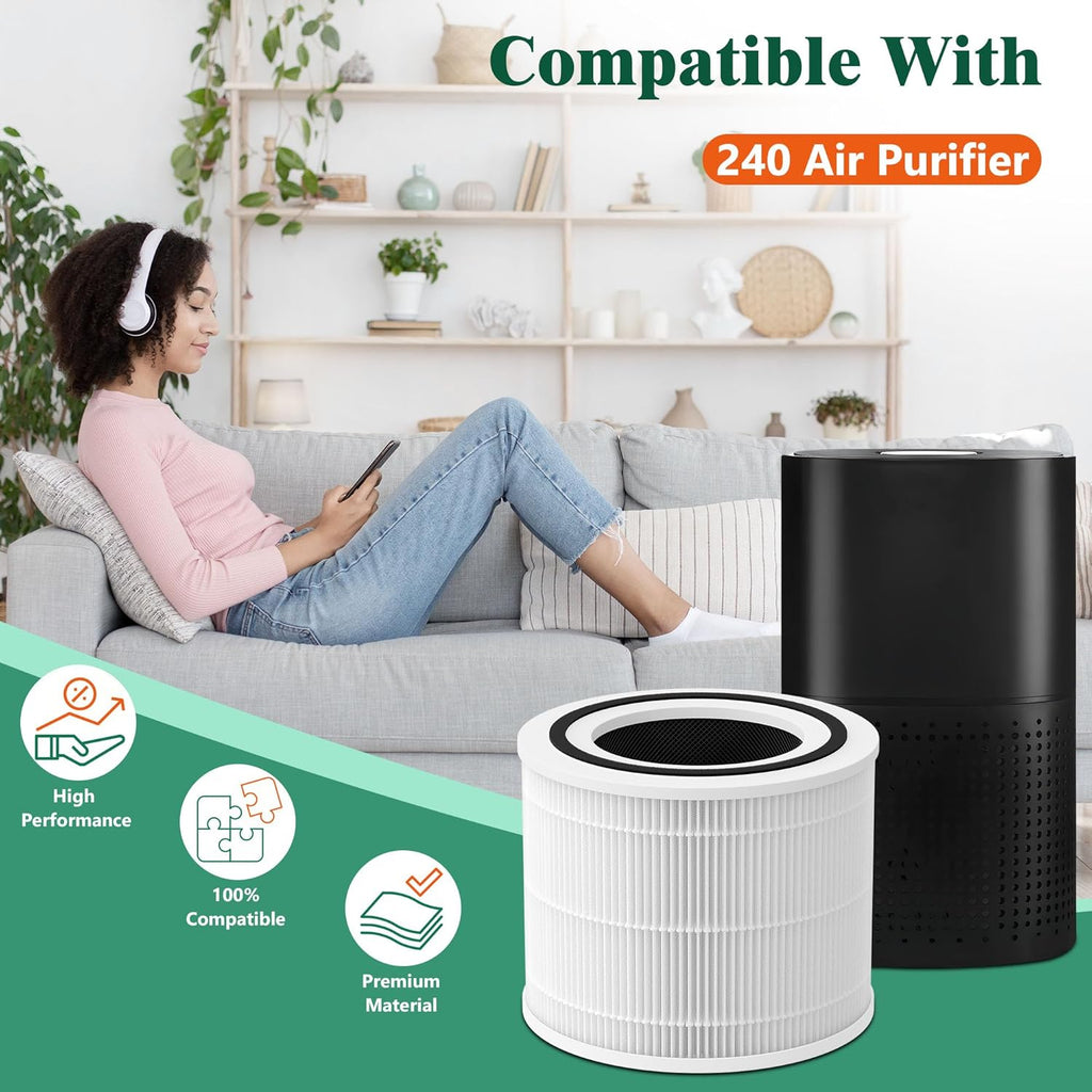4 Packs 240 HEPA Replacement Filter Compatible with Puroair 240 Air Cleaner Purifier, 3 Stages Filtration of 240 HEPA Filter and Activated Carbon Filter Yenka Supply