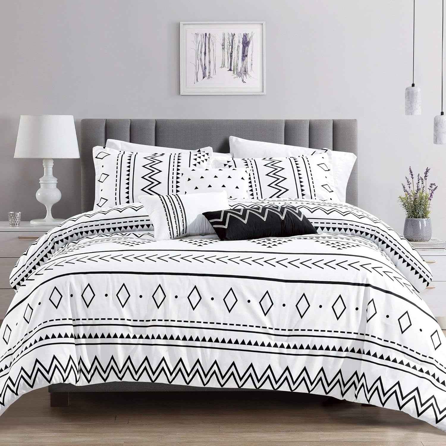 Aztec Comforter Sets - Luxury Microfiber Bedding Sets for Queen and King Size Beds - Boho Black and White Patterns - 6 Piece Set (Queen) - Yenka Supply
