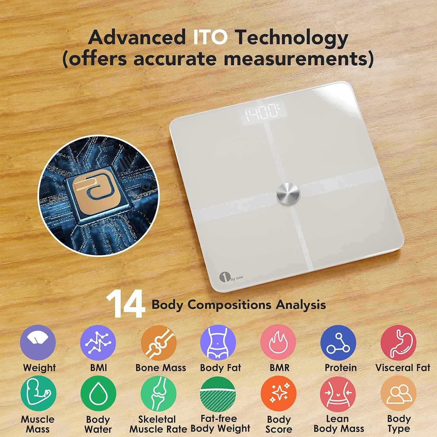 Smart Body Fat Scale, Bluetooth Digital Weight BMI Bathroom Body Composition Analyzer with ITO Coating, App Support, 400 Pounds (Lbs), 6 AAA Batteries and 1 Body Tap Measure Included (White) - Yenka Supply